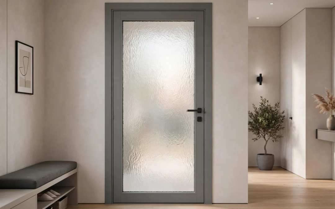 Porta interna grigia con vetro satinato